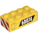 LEGO Jaune Brique 2 x 4 avec '60074 et rouge et blanc - Droite Côté Autocollant (3001)
