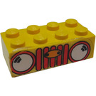 LEGO Jaune Brique 2 x 4 avec Auto Grille Fabuland Verticale Autocollant (3001)