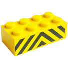 LEGO Gelb Backstein 2 x 4 mit Danger Streifen Aufkleber (3001)