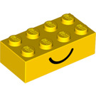 LEGO Gul Klods 2 x 4 med Happy og Sad Ansigt (3001 / 80141)