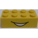 LEGO Gelb Backstein 2 x 4 mit Laughing mouth Aufkleber (3001)