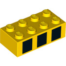 LEGO Geel Steen 2 x 4 met Drie Zwart Squares (3001 / 99187)