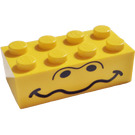 LEGO Gelb Backstein 2 x 4 mit Unibrow Augen und Wellig Mouth (3001)