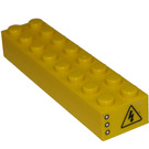 LEGO Yellow Brick 2 x 8 with 'CITY' on one end, Electricity Danger Sign on other end Sticker (3007)