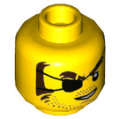 LEGO Geel Crook Hoofd met Eye Patch, Sideburns en Stubble (Verzonken Solid Stud) (3626 / 66117)