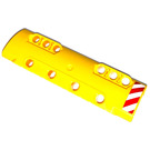 LEGO Geel Gebogen Paneel 11 x 3 met 10 Pin Gaten met Rood en Wit Strepen Links Sticker (11954)