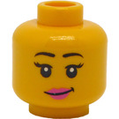 LEGO Yellow Dual Sided Female Head with Black Eyebrows, Pink Lips / Sunglasses (Recessed Solid Stud) (3626 / 20068)