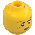 LEGO Gul Dual-Sided Kvinde Hoved med Feckles og Lopsided Smirk / Winking Ansigt (Forsænket solid knops) (3626 / 38300)