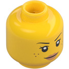 LEGO Yellow Dual Sided Female Head with Freckles and Serious Expression / Wide Open Smile (Recessed Solid Stud) (3626 / 68335)