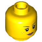 LEGO Geel Dual Sided Female Hoofd met Freckles en Serious Expression / Breed Open Smile (Verzonken Solid Stud) (3626 / 68335)