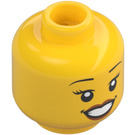 LEGO Yellow Dual-Sided Female Head with Open Smile with Teeth / Laughing with Closed Eyes (Recessed Solid Stud) (3626 / 56785)