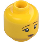 LEGO Žlutá Oboustranné ženský Hlava s Worried / Scared Tvář (Zapuštěný pevný cvoček) (3626 / 23177)