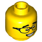 LEGO Yellow Dual Sided Male Head with Glasses and Wide Open Smile / Closed Eyes (Recessed Solid Stud) (3626 / 83829)