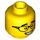 LEGO Geel Dual Sided Male Hoofd met Glasses en Breed Open Smile / gesloten Ogen (Verzonken Solid Stud) (3626 / 83829)