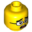 LEGO Yellow Dual-Sided Male Head with Glasses, Thick Eyebrows, Stubble and Scared / Serious Face (Recessed Solid Stud) (3626 / 36435)