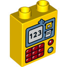 LEGO Geel Duplo Steen 1 x 2 x 2 met Cash/ATM Machine met buis aan de onderzijde (15847 / 25385)
