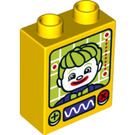 LEGO Gelb Duplo Backstein 1 x 2 x 2 mit Clown TV mit Unterrohr (15847 / 29005)