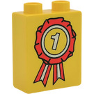 LEGO Duplo Gelb Backstein 1 x 2 x 2 mit First Place Rosette ohne Unterrohr (4066)