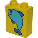 LEGO Duplo Yellow Brick 1 x 2 x 2 with Fish without Bottom Tube (4066)