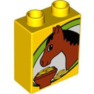 LEGO Yellow Duplo Brick 1 x 2 x 2 with Horse without Bottom Tube (4066 / 58348)