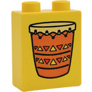 LEGO Yellow Duplo Brick 1 x 2 x 2 with Indian Drum without Bottom Tube (4066)