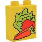 LEGO Duplo Gelb Backstein 1 x 2 x 2 mit Lettuce, Apfel und Karotte ohne Unterrohr (4066)
