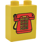LEGO Yellow Duplo Brick 1 x 2 x 2 with Red Telephone without Bottom Tube (4066)