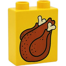 LEGO Yellow Duplo Brick 1 x 2 x 2 with Roast Turkey without Bottom Tube (4066)