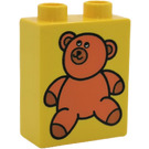 LEGO Yellow Duplo Brick 1 x 2 x 2 with Teddy Bear without Bottom Tube (4066)