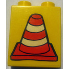 LEGO Yellow Duplo Brick 1 x 2 x 2 with Traffic Cone without Bottom Tube (4066)