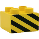LEGO Yellow Duplo Brick 2 x 2 with Black diagonal lines (3437 / 51734)