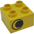 LEGO Yellow Duplo Brick 2 x 2 with eye looking right and missing white spot (3437)