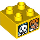 LEGO Yellow Duplo Brick 2 x 2 with Puppy and Girl looking out of windows (3437 / 29056)