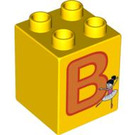 LEGO Yellow Duplo Brick 2 x 2 x 2 with B for Ballerina (31110 / 92992)