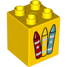 LEGO Gelb Duplo Backstein 2 x 2 x 2 mit Crayons (21112 / 31110)