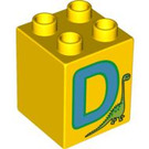 LEGO Yellow Duplo Brick 2 x 2 x 2 with D for Dinosaur (31110 / 92994)