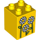 LEGO Yellow Duplo Brick 2 x 2 x 2 with Daisys (25187 / 31110)