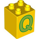 LEGO Yellow Duplo Brick 2 x 2 x 2 with Green 'Q' (31110 / 93013)