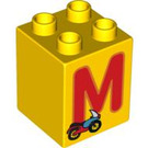 LEGO Yellow Duplo Brick 2 x 2 x 2 with M for Motorbike (31110 / 93003)