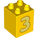 LEGO Jaune Duplo Brique 2 x 2 x 2 avec Number 3 (31110 / 77920)