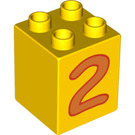 LEGO Yellow Duplo Brick 2 x 2 x 2 with Orange '2' (31110 / 88261)