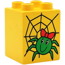 LEGO Yellow Duplo Brick 2 x 2 x 2 with web and green spider wearing bow (31110)