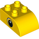 LEGO Geel Duplo Steen 2 x 3 met Gebogen bovenkant met Eye met Groot Wit Spot (37389 / 37394)