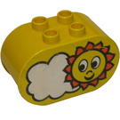 LEGO Yellow Duplo Brick 2 x 4 x 2 with Rounded Ends with Sun and Cloud (6448)