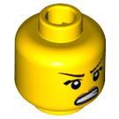 LEGO Yellow Female Head with Angry Open Mouth and Red Scar on Left Cheak (Safety Stud) (3626 / 18177)