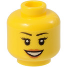 LEGO Yellow Female Head with Eyelashes and Red Lipstick (Recessed Solid Stud) (11842 / 14915)