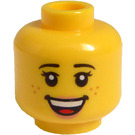 LEGO Gul Kvinne Hode med Freckles og Open Smile (Forsenket solid knott) (3626 / 21463)