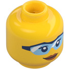 LEGO Gul Kvinne Hode med Lys Blå Beskyttelsesbriller og Lopsided Smile (Forsenket solid knott) (3626 / 29490)