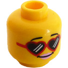 LEGO Yellow Female Head with recessed Stud, Heart Glasses and Pink Lipstick (Recessed Solid Stud) (3626)