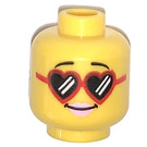 LEGO Yellow Female Head with recessed Stud, Heart Glasses and Pink Lipstick (Recessed Solid Stud) (3626)